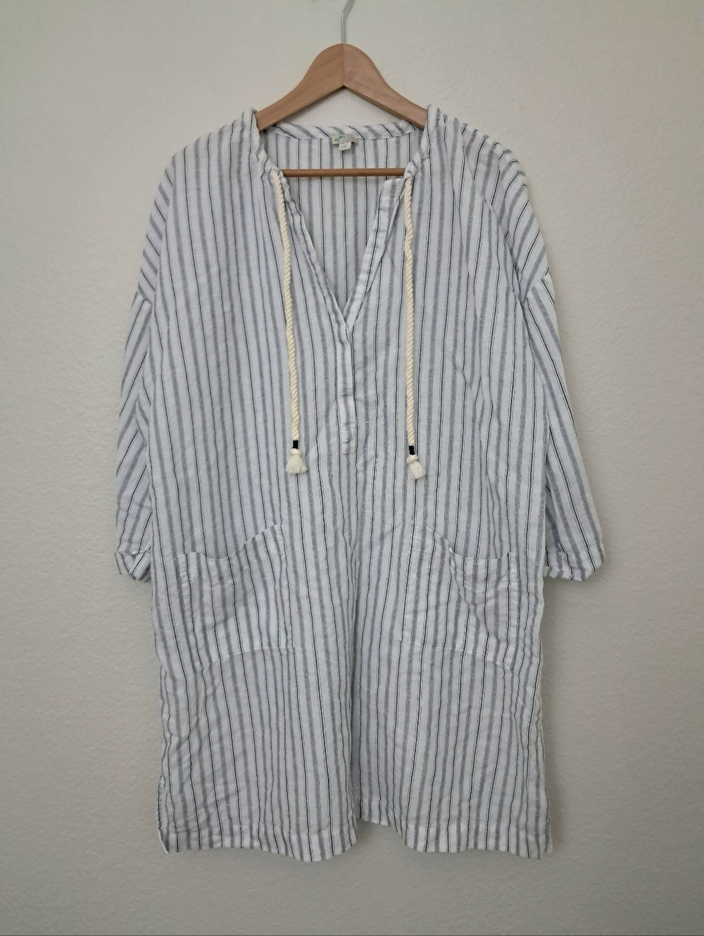 J.. Crew Cotton Striped V Neck Beach Tunic Blue White Size XXL Costal Resort